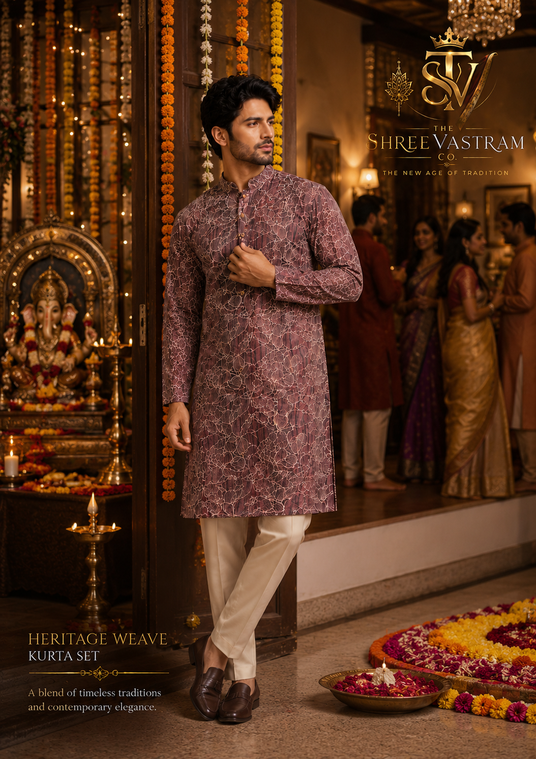 ShreeVastram Mauve Floral Embroidered Kurta Set